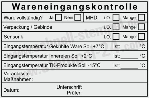 Stempel Wareneingangskontrolle MHD Tiefkühlware Innereien Temperatur Schwarz