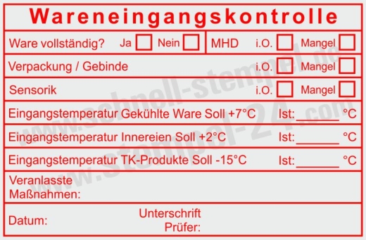 Stempel Wareneingangskontrolle MHD Tiefkühlware Innereien Temperatur Rot
