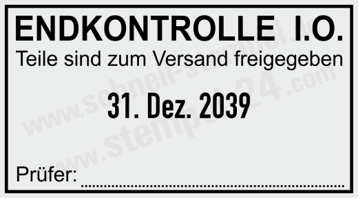 Stempeltext: Endkontrolle – In Ordnung – Teile zum Versand freigegeben Schwarz
