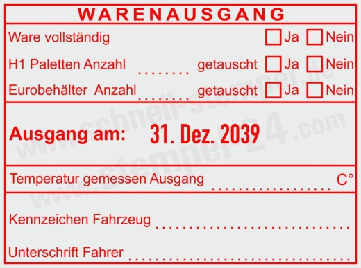 HACCP-Stempel Warenausgang H1 – Paletten & Eurobehälter – Temperatur gemessen – Rot