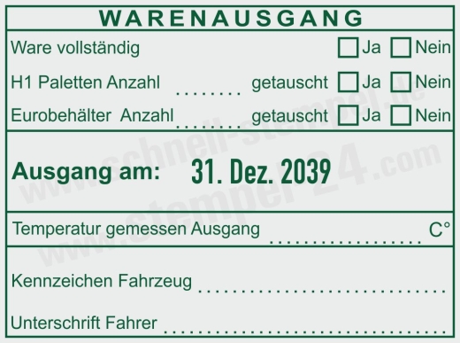 HACCP-Stempel Warenausgang H1 – Paletten & Eurobehälter – Temperatur gemessen – Grün