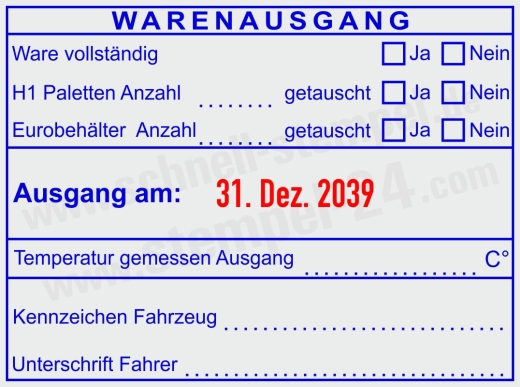 HACCP-Stempel Warenausgang H1 – Paletten & Eurobehälter – Temperatur gemessen – Blau/Rot