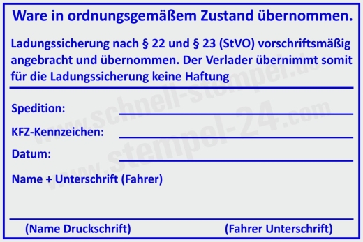 Stempel Ladungssicherung vorschriftsmäßig angebracht und übernommen | 5212