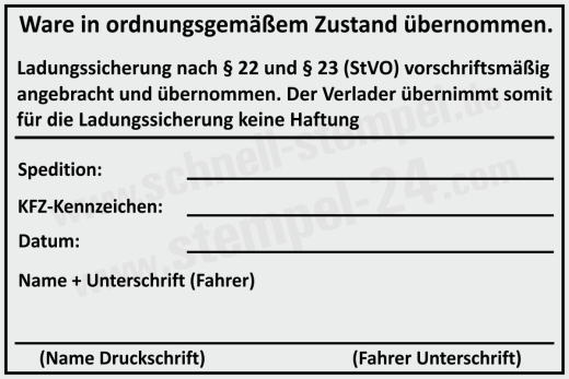 Stempel Ladungssicherung vorschriftsmäßig angebracht und übernommen – Schwarz