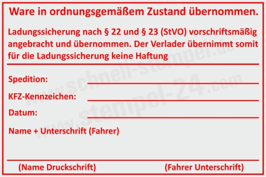 Trodat Professional 5212 – Stempel Ladungssicherung vorschriftsmäßig angebracht und übernommen – Rot