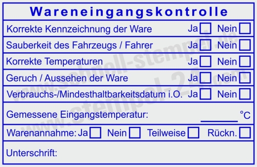 Prüfstempel Warenannahme Lebensmittelkontrolle Kennzeichnung Temperatur | 5211