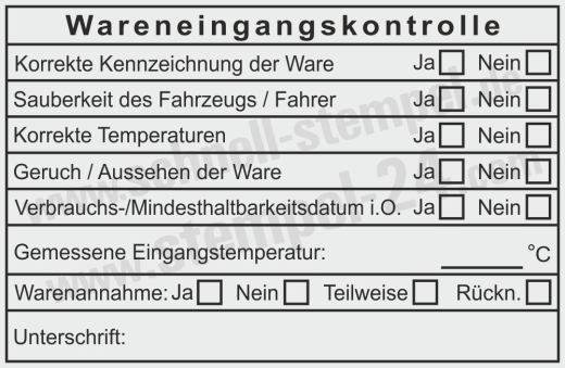 Prüfstempel – Warenannahme Lebensmittelkontrolle Kennzeichnung Temperatur Schwarz