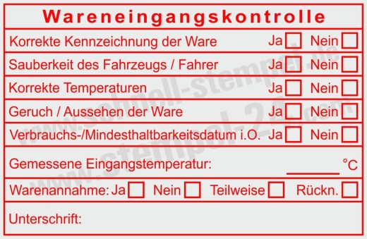 Prüfstempel Warenannahme Lebensmittelkontrolle Kennzeichnung Temperatur | 5211