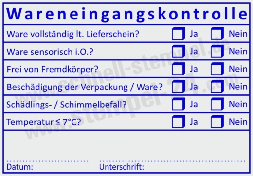 Stempel Wareneingangskontrolle Temperatur Schädlingsbefall | 5211