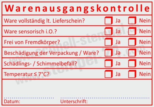Stempel Warenausgangskontrolle Temperatur Rot