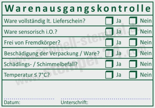 Stempel Warenausgangskontrolle Temperatur Grün