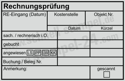 Kontierungsstempel – Rechnungsprüfung, Kostenstelle, Objektnummer, Lastschrift, PayPal & Überweisung Schwarz
