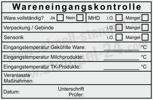 HACCP Wareneingangskontrolle Stempel – MHD Sensorik & Eingangstemperatur – Schwarz
