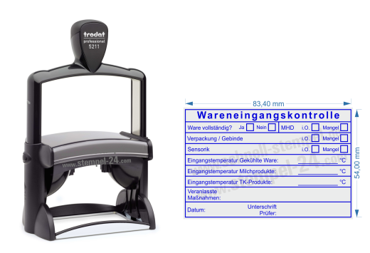 HACCP Wareneingangskontrolle Stempel – MHD Sensorik & Eingangstemperatur – Trodat Professional 5211 Blau