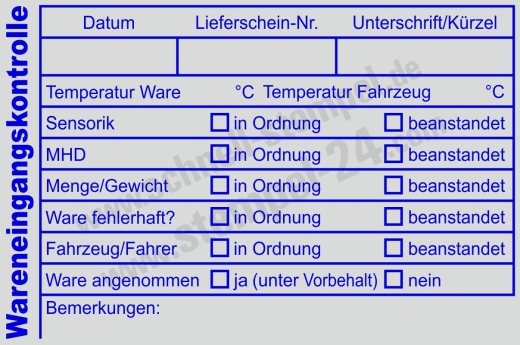 Stempel Wareneingangskontrolle HACCP - MHD Mindesthaltbarkeit & Eingangstemperatur | 5211