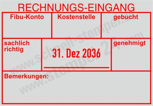 Stempel Rechnungseingang Fibu-Konto Gebucht & Genehmigt Rot