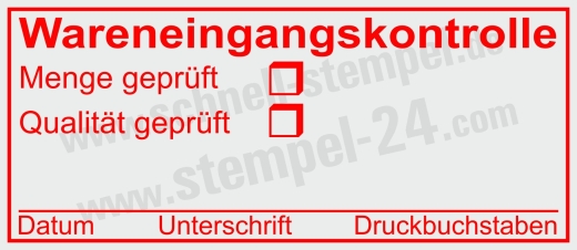 Selbstfärbestempel Wareneingangskontrolle Menge Qualität Geprüft Rot