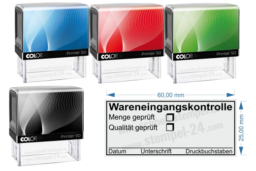 Printer 50 Selbstfärbestempel Wareneingangskontrolle Menge Qualität Geprüft Schwarz