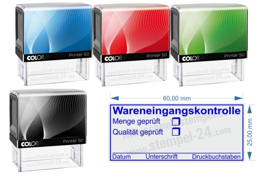 Printer 50 Selbstfärbestempel Wareneingangskontrolle Menge Qualität Geprüft Blau