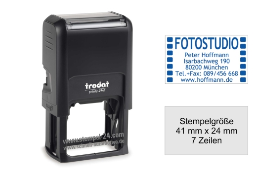 Trodat Printy 4941 Textstempel – Selbstfärbestempel 41 x 24 mm | Individueller Firmen-, Adress- & Namensstempel
