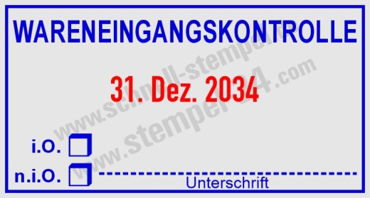 Stempel Wareneingangskontrolle io nio Unterschrift Blau-Rot
