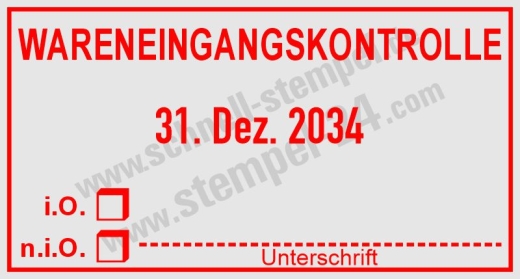 Stempel Wareneingangskontrolle io nio Unterschrift Rot