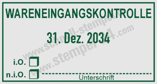 Stempel Wareneingangskontrolle io nio Unterschrift Grün