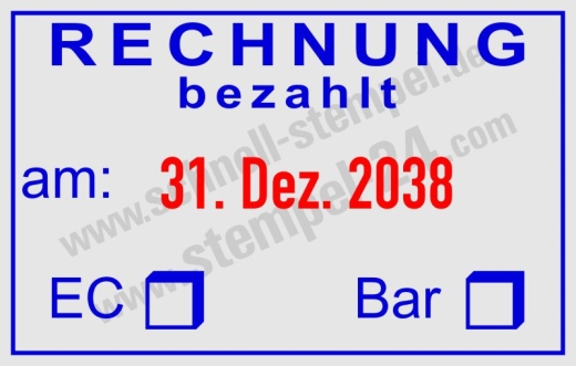Buchhaltungsstempel Rechnung bezahlt mit EC-Karte Blau/Rot