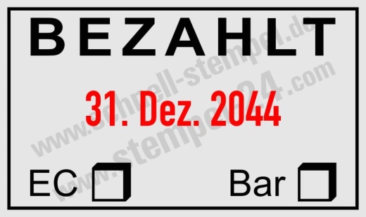 Bezahlt Stempel mit Datum einstellbar EC‑Karte oder Bar Schwarz / Rot