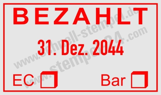 Bezahlt Stempel mit Datum einstellbar EC‑Karte oder Bar Rot