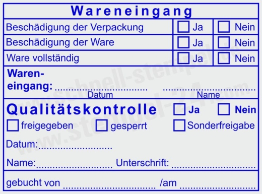 Wareneingang & Qualitätskontrolle – Prüfstatus Abdruck Trodat Professional 5211 Blau