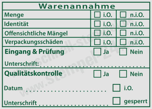 Stempel Warenannahme Eingang Prüfung Qualitätskontrolle Grün