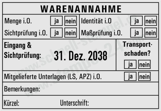 Stempel Warenannahme Sichtprüfung Maßprüfung Schwarz