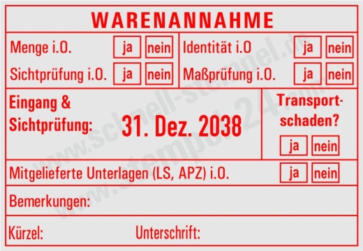 Stempel Warenannahme Sichtprüfung Maßprüfung Rot