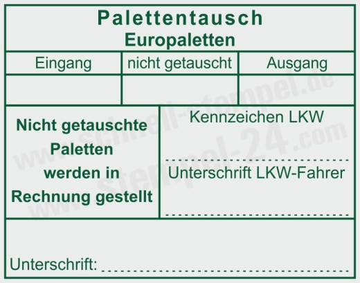 Stempel – Europaletten Tausch & fehlende Paletten berechnet Grün