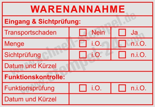 Effiziente Wareneingangsprüfung mit Stempel für Funktionskontrolle & Sichtprüfung Rot