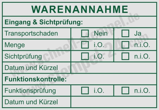 Effiziente Wareneingangsprüfung mit Stempel für Funktionskontrolle & Sichtprüfung Grün