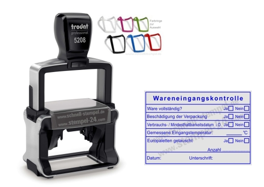Stempel Wareneingangsprüfung der Gastronomie Haltbarkeit Eingangstemperatur Vollständig Beschädigung Stempel Blau