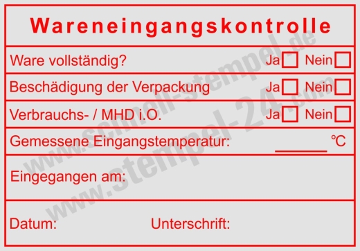 Stempel Wareneingangskontrolle Mindesthaltbarkeitsdatum Rot