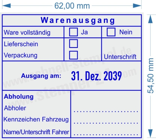 Warenausgangsstempel Ware vollständig Lieferschein Verpackung Abholung Unterschrift Kennzeichen Fahrzeug | 54110