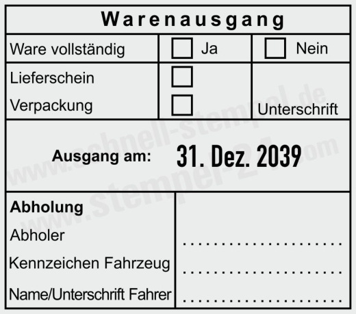 Warenausgangsstempel - Ware vollständig, Lieferschein geprüft, Verpackung & Abholung dokumentiert Schwarz