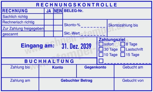 Kontierungsstempel Rechnungskontrolle Belegnummer Zahlungsziel | 54120
