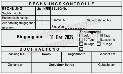 Kontierungsstempel Rechnungskontrolle Belegnummer Zahlungsziel Schwarz