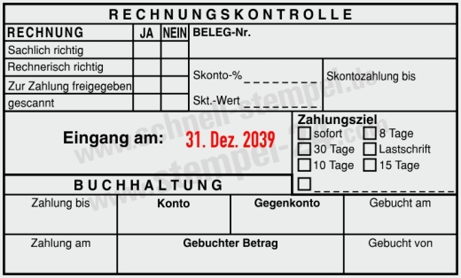 Kontierungsstempel Rechnungskontrolle Belegnummer Zahlungsziel Schwarz/Rot