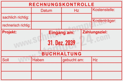Kontierungsstempel Rechnungskontrolle Buchung Rot