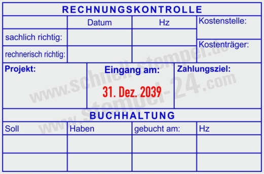 Kontierungsstempel Rechnungskontrolle Buchung Blau/Rot
