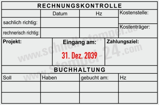Kontierungsstempel Rechnungskontrolle Buchung Schwarz/Rot