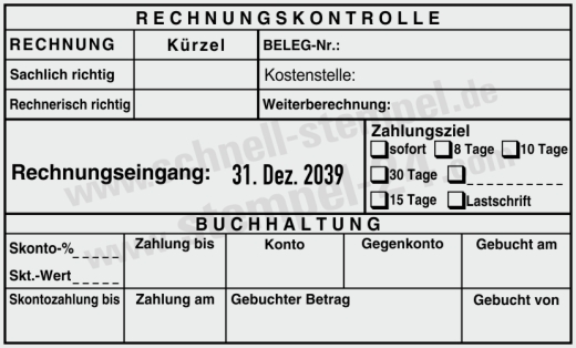 Stempel Rechnungskontrolle Kostenstelle Belegnummer Zahlungsziel Schwarz