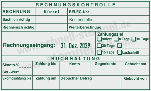 Stempel Rechnungskontrolle Kostenstelle Belegnummer Zahlungsziel Rot