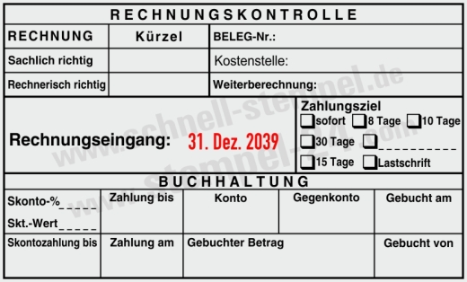 Stempel Rechnungskontrolle Kostenstelle Belegnummer Zahlungsziel Schwarz/Rot | Trodat Professional 54120